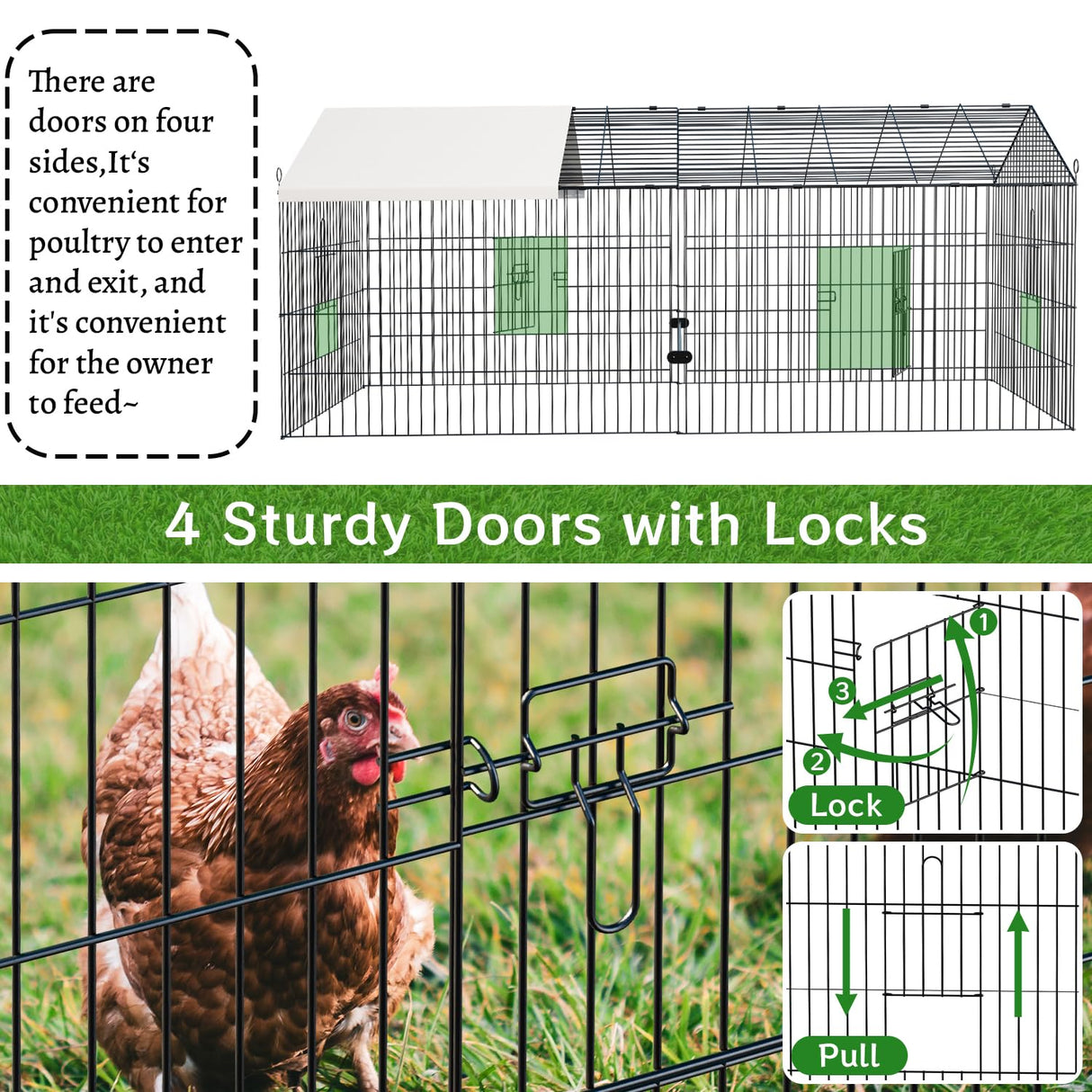 Metal Chicken Coop 88.5"×41"×41" Chicken Coop Chicken Runs for Yard