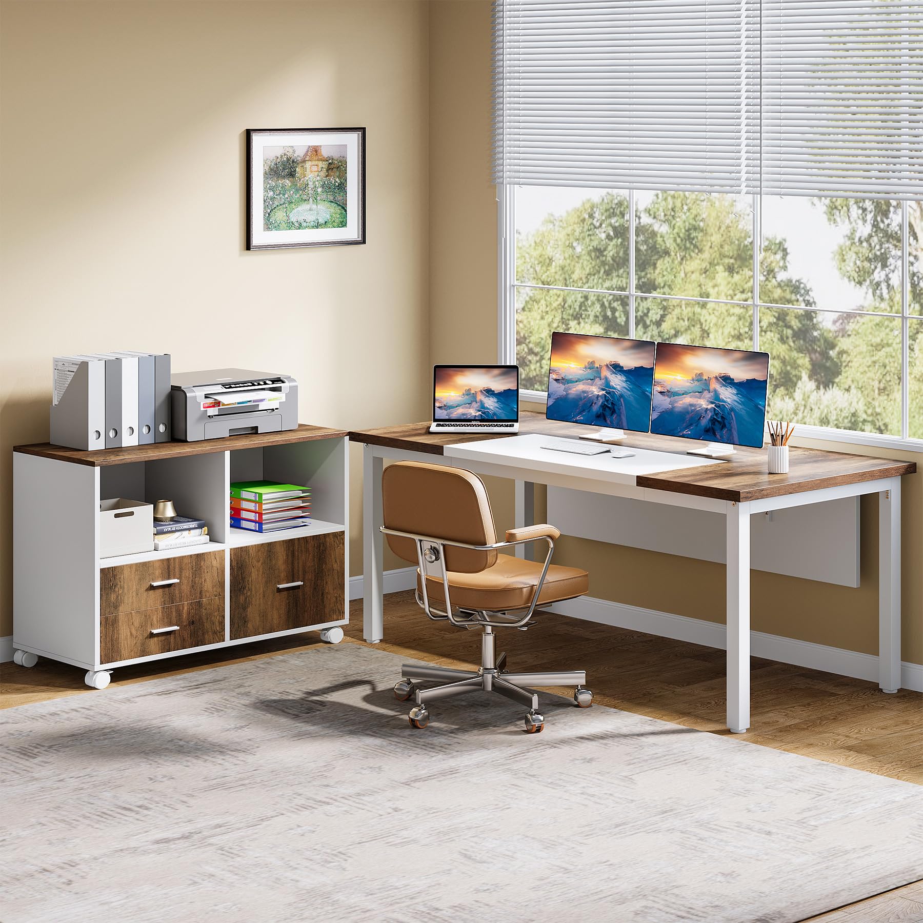 Office Desk with Cabient,63 inches L Shaped Computer Desk