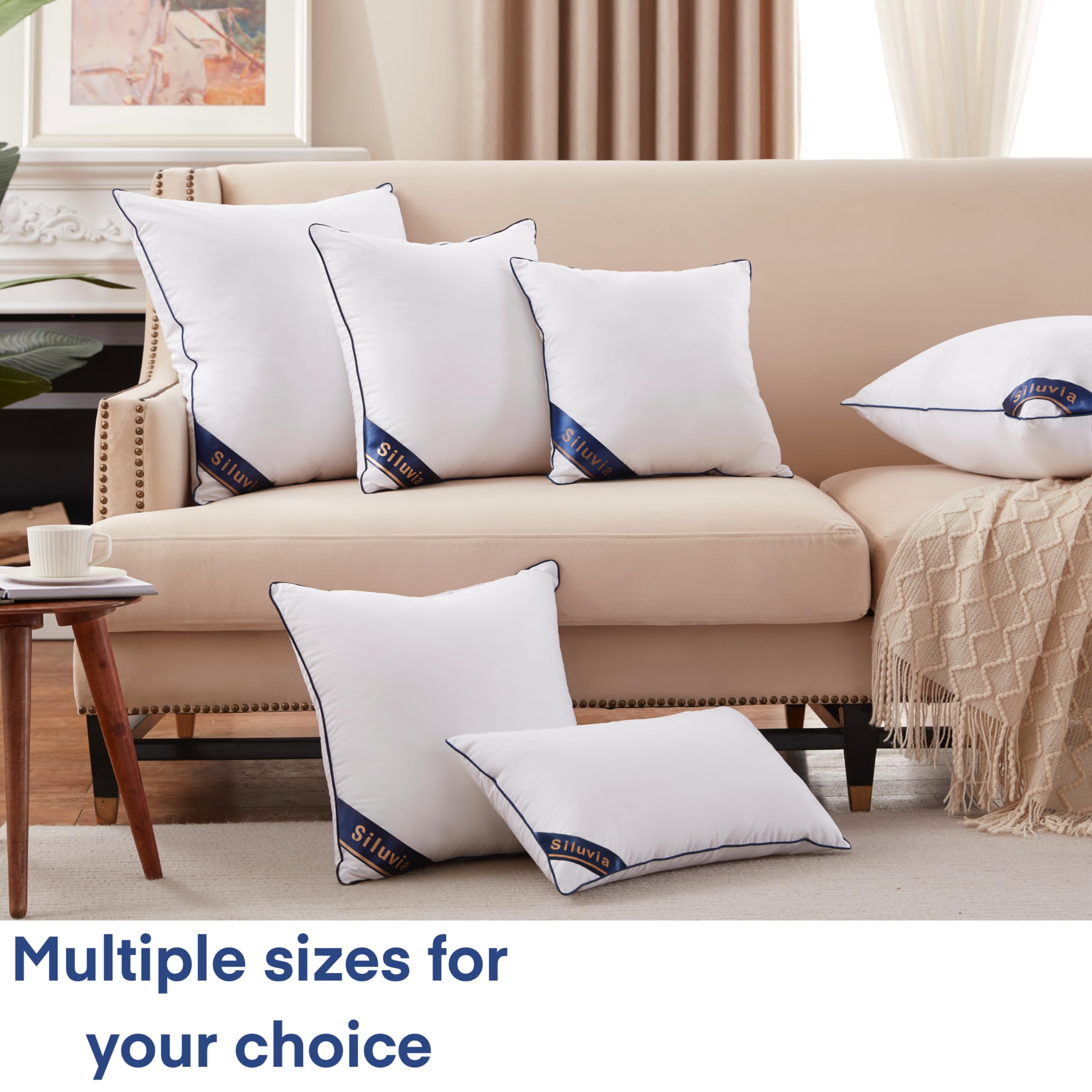 Siluvia 18x18 White Throw Pillow Inserts - Set of 4, 100% Cotton Cover, Soft & Supportive