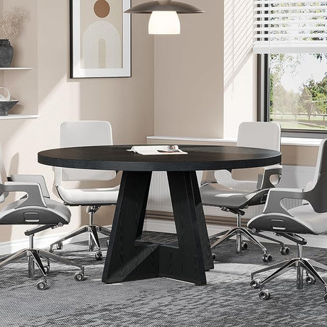 47-Inch Round Conference Table for 4-6 People, Wooden Meeting Room Table with Thicken