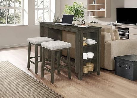 Churon 3-Piece Gathering Bar Table with Two Stools, Grey