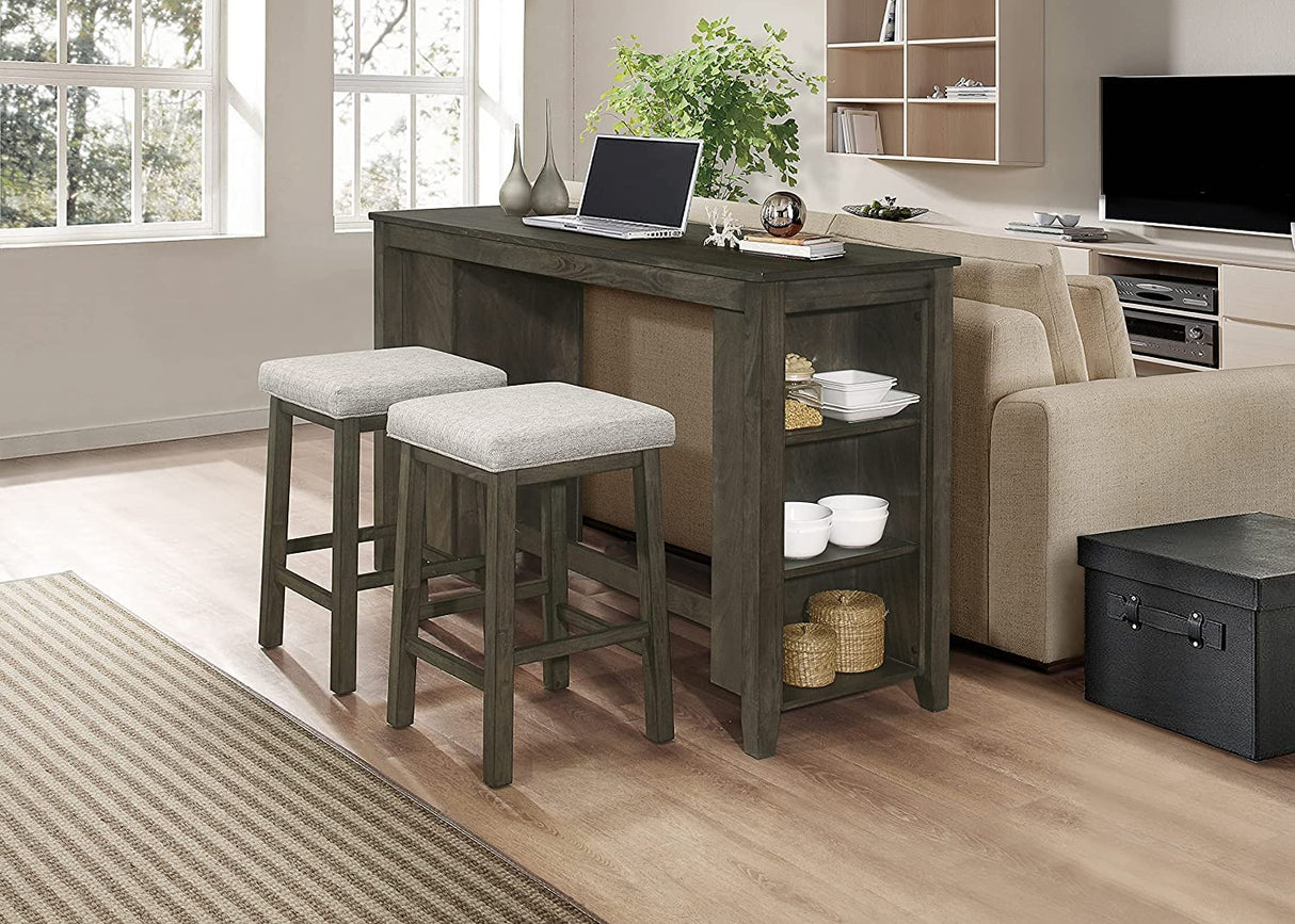 Churon 3-Piece Gathering Bar Table with Two Stools, Grey