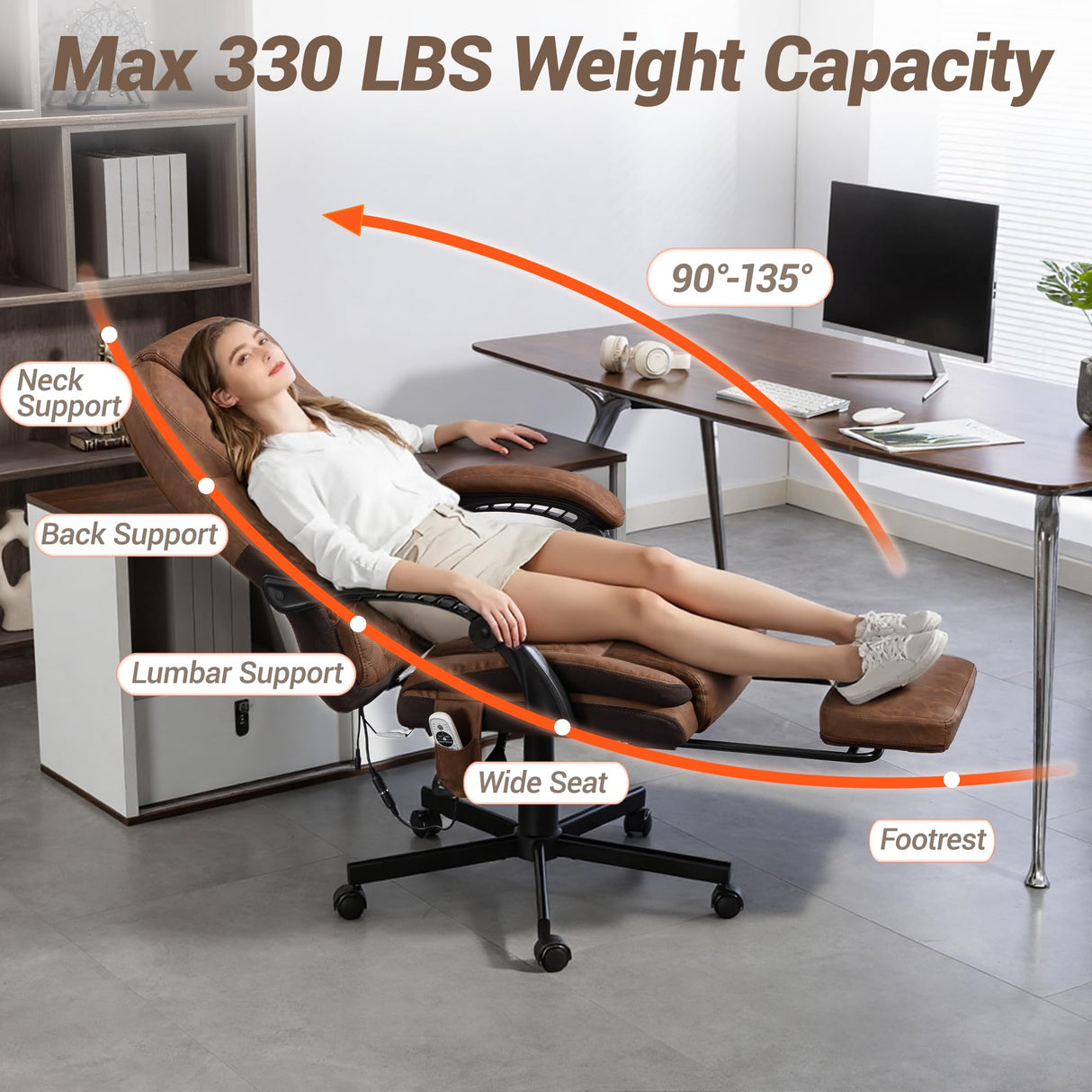 Massage Office Chair with Footrest - Ergonomic Executive Desk Chair with Heat & Vibration