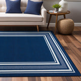 LuuL Home Modern Bordered Non Slip Indoor Rugs for Living Room 5x7 Area Rugs for Kitchen, Rug for Bedroom, and Hallway, Stain Resistant Easy Cleaning Non Shedding Navy 5 x 7