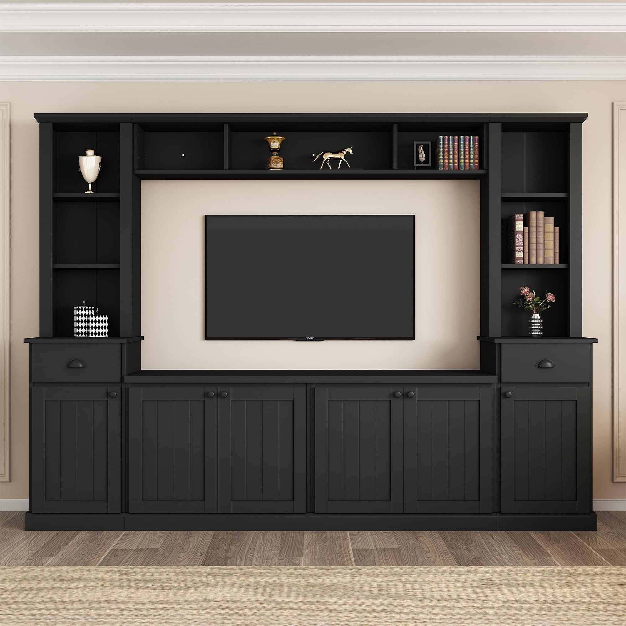 Modern TV Stand Entertainment Center for 75" TVs - Black
