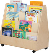 Fully Assembled Double-Sided Book Cart On Wheels, Fully Assembled Baltic Birch Book Display Stand