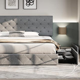 Upholstered Queen Size Platform Bed Frame with 4 Storage Drawers