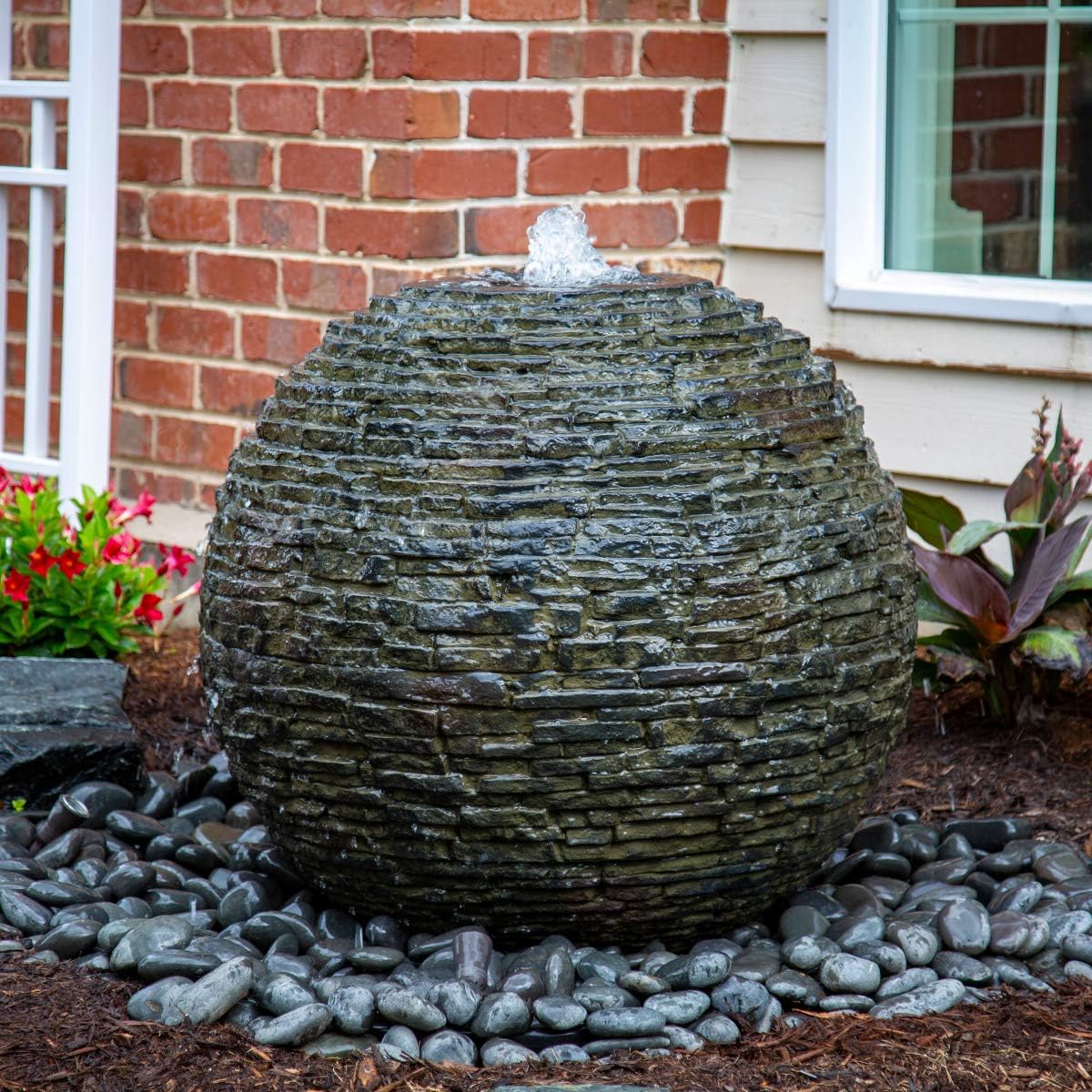 78290 Medium Stacked Sphere Water Fountain, Landscape Kit, Slate Gray