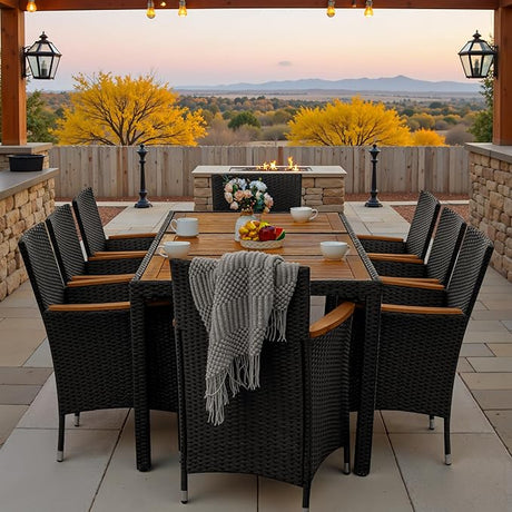 9 Pieces Outdoor Patio Dining Set, Conversation Sets with 1 Table and 8 Rattan Chairs