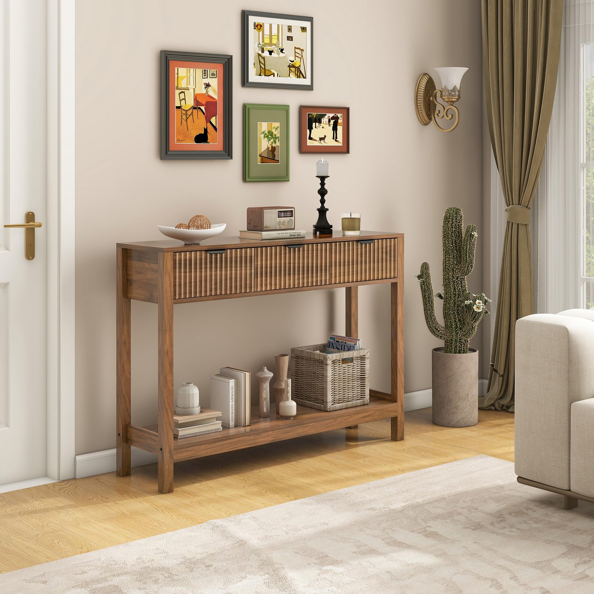 Fluted Console Table with Storage Drawers