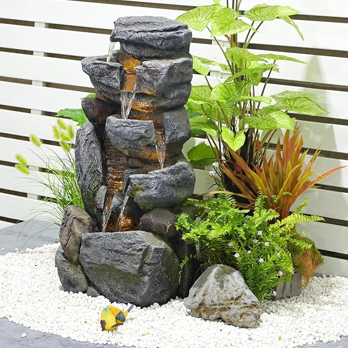 39.93''H Outdoor Fountains and Waterfalls - Water Feature Outdoor Large Tree Trunk
