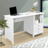 White Desk with Drawers - Small Office Desk with 3 Cabinet Drawers, Open Shelf