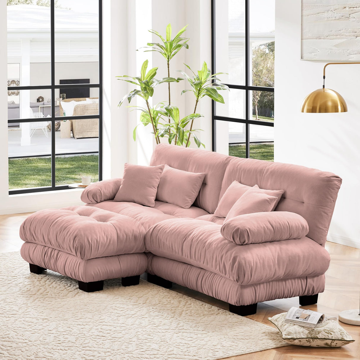 94" L Shape Sofa, Chenille 2 Seater Cloud Couch with 4 Soft Pillows