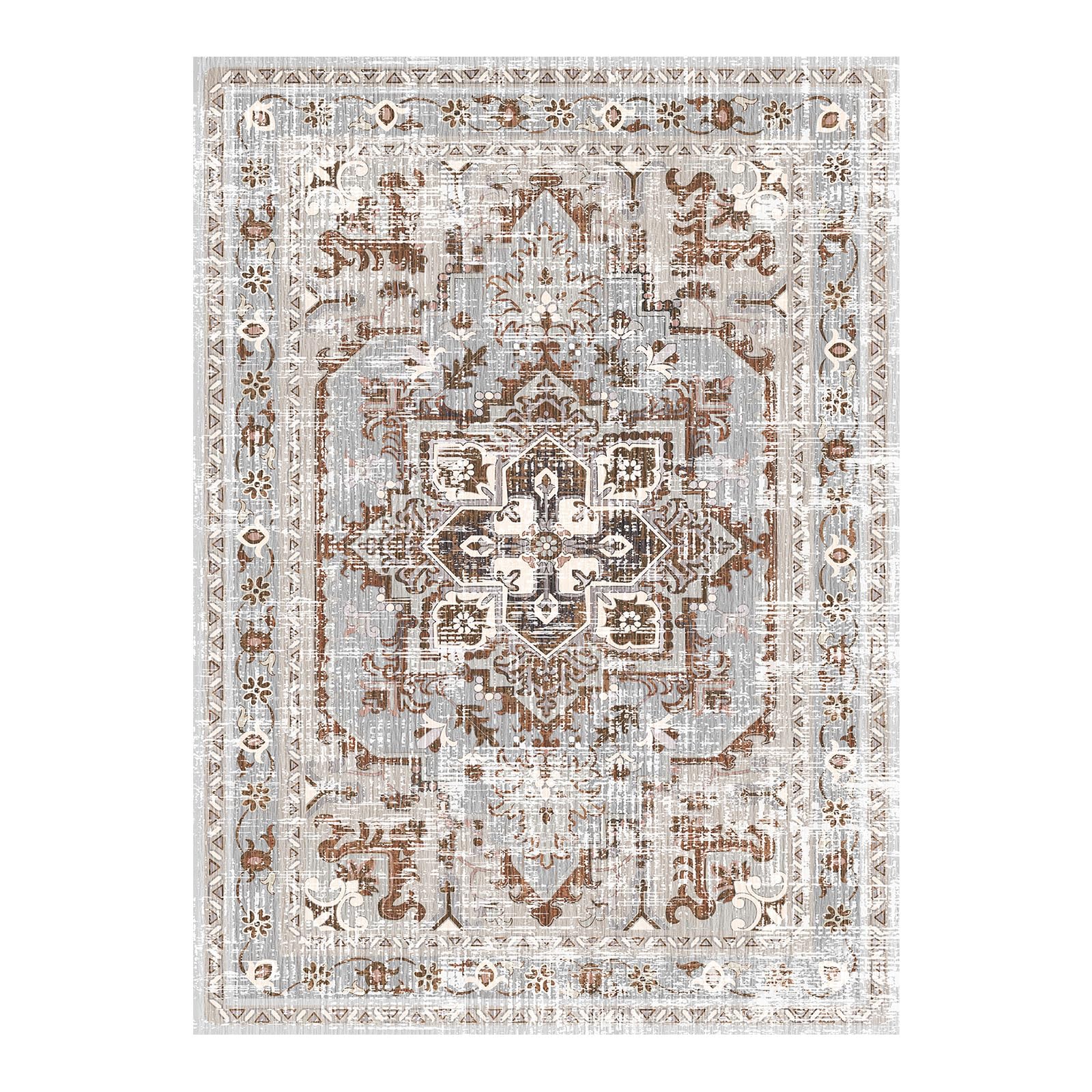 Grey Brown Area Rug, 5x7ft Farmhouse Rugs for Living Room Vintage Washable Boho