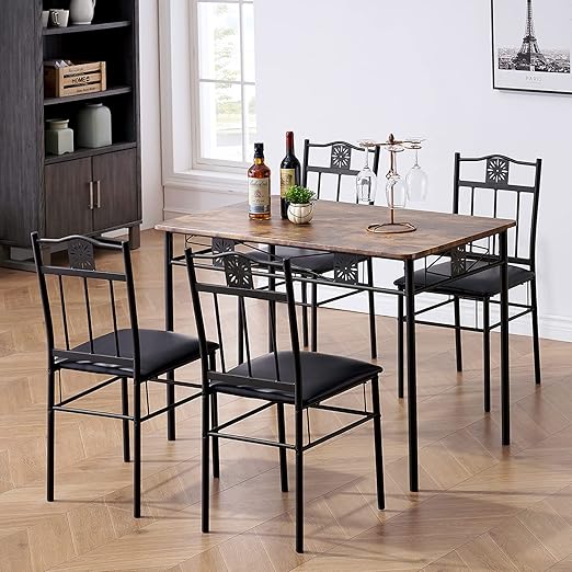 5 Piece Dining Table Set for 4 with Chairs, Glass Tabletop, Small Space, Silver