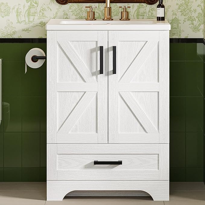 Bathroom Vanity, 30" Bathroom Vanity with Sink, Farmhouse Wood Fixture Stand Pedestal