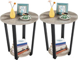 Industrial Small Round End Side Table for Living Room Set of 2