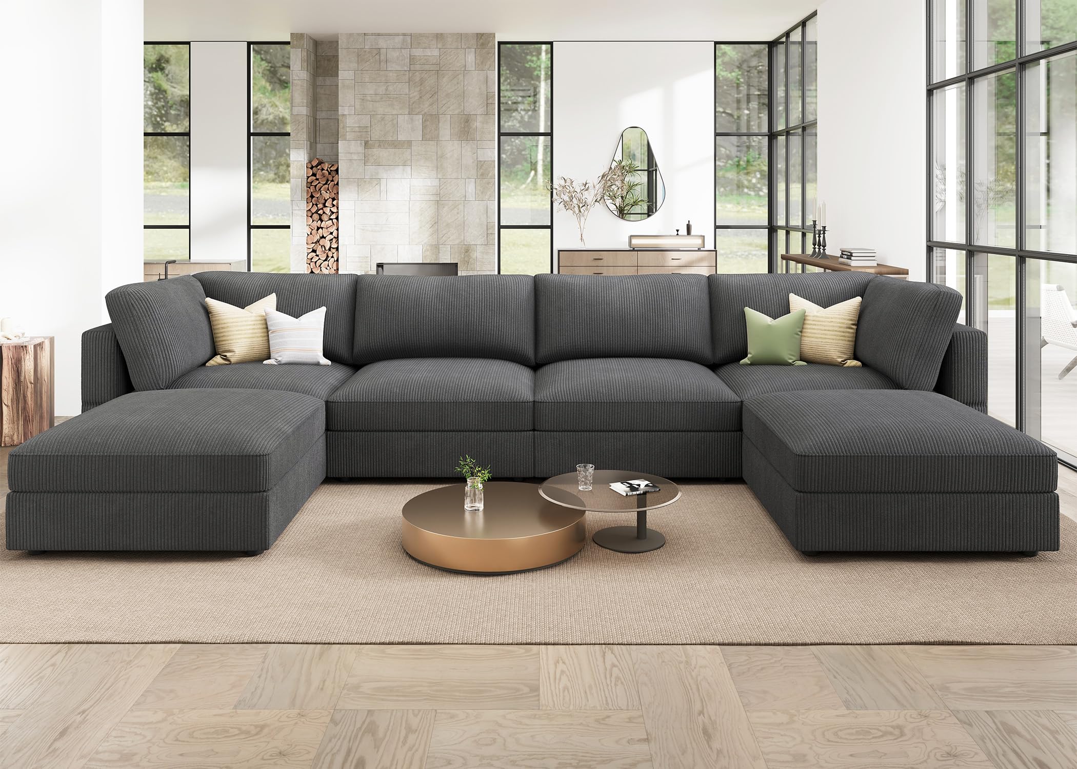 Modular Sectional Couch with Storage Corduroy Sectional Sofa