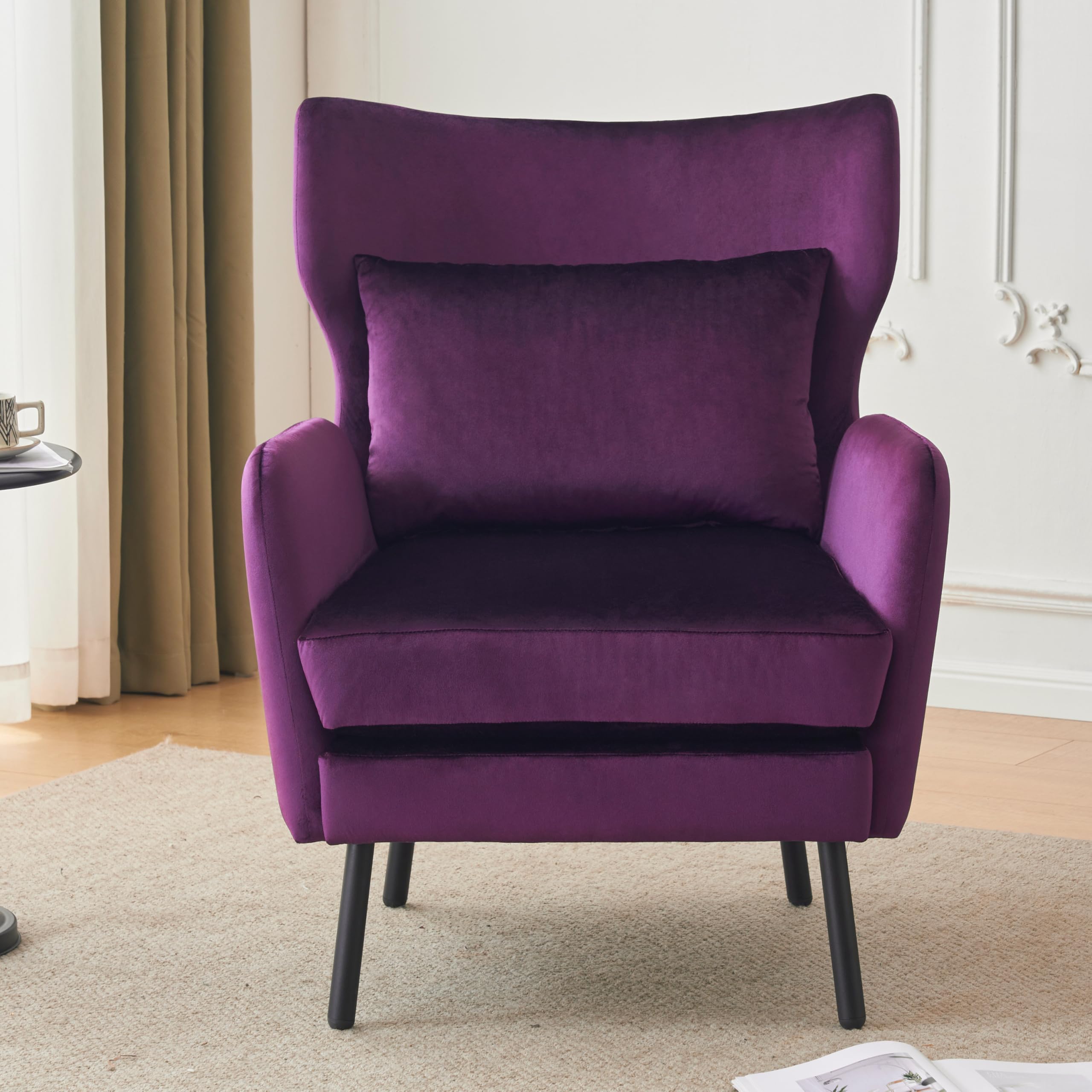 Wing Back Velvet Accent Chair, Modern Living Room Armchair Comfy Upholstered