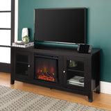 Rustic Wood and Glass Fireplace TV Stand for TV's up to 64" Flat Screen Living Room