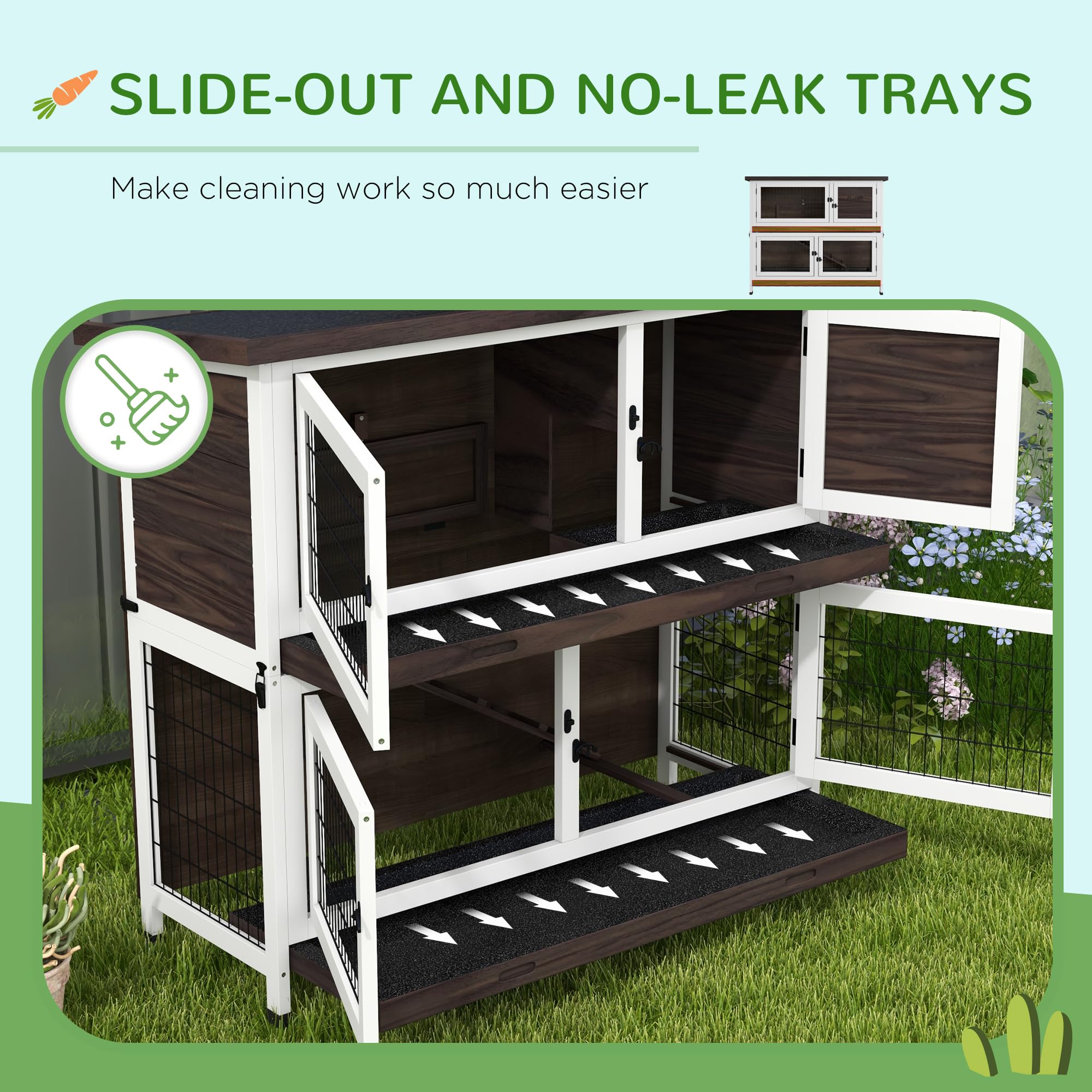 Rabbit Hutch, Outdoor 2-Tier Rabbit Cage, 46" Wooden Guinea Pig Cage