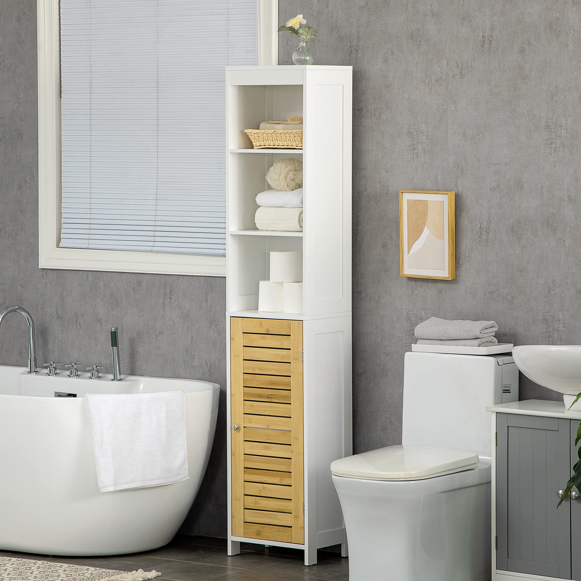 Tall Bathroom Storage Cabinet, Free Standing Bathroom Cabinet Slim Side Organizer
