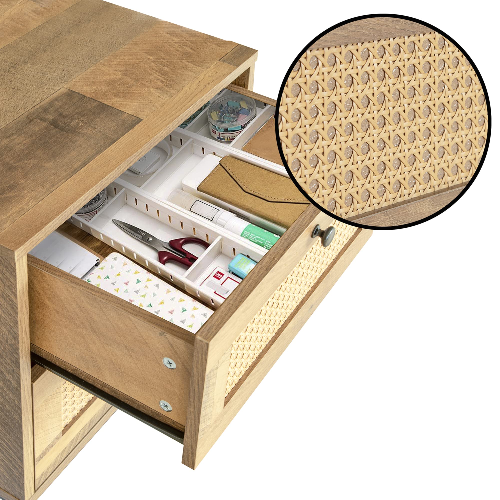 Series Wood and Rattan End Table/Nightstand