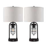 21'' Industrial Table Lamps Set of 2 with Night Light & USB Port