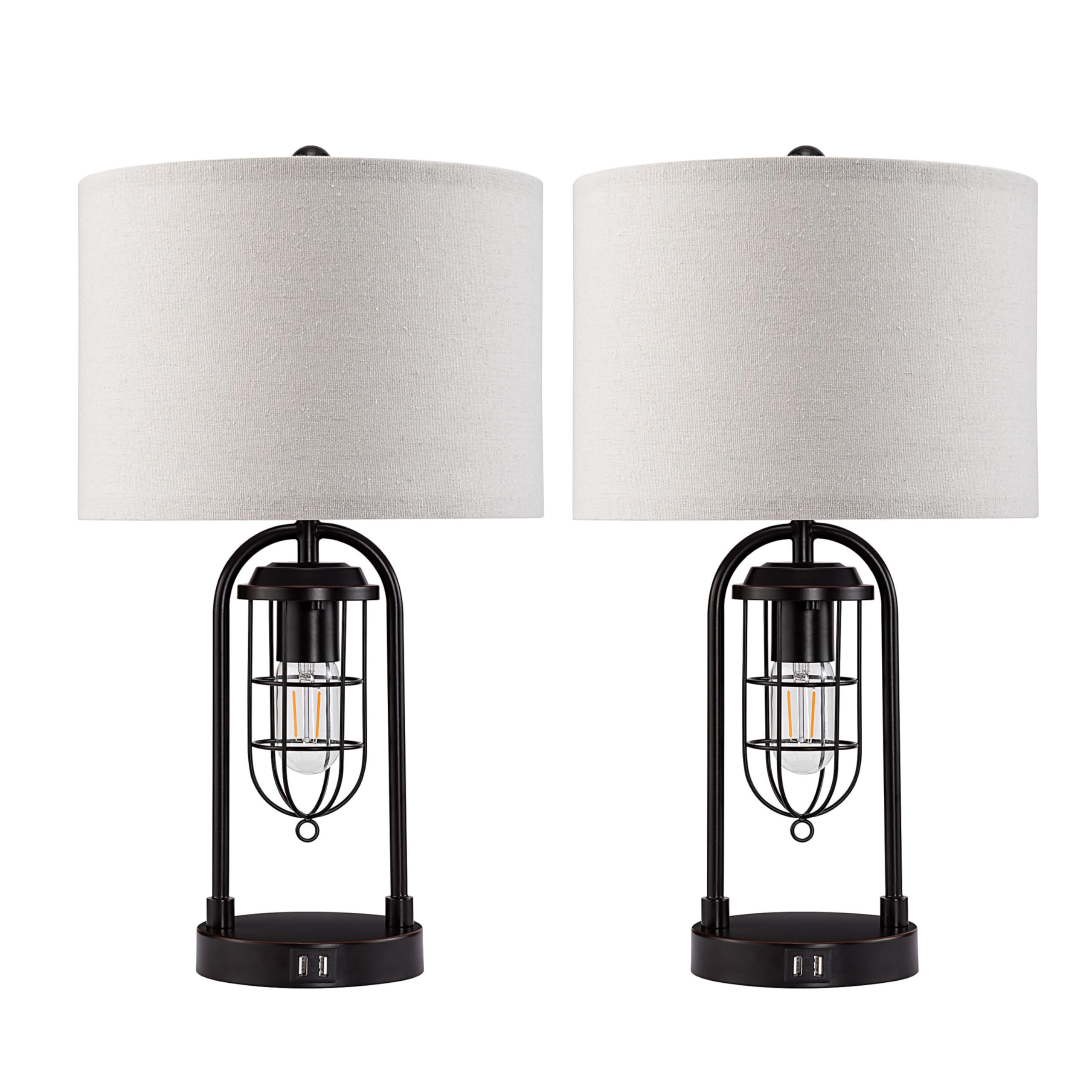21'' Industrial Table Lamps Set of 2 with Night Light & USB Port