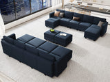 Modular Sectional Sofa with Ottoman, Velvet L-Shape Corner Sofa Set, 7-Seater, Blue