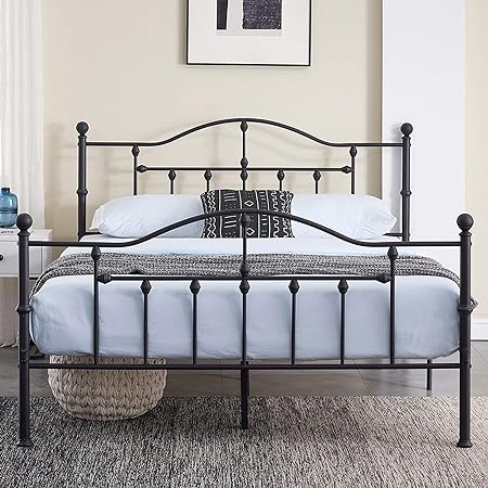 Metal Bed Frame Queen Size Platform with Vintage Style Headboard