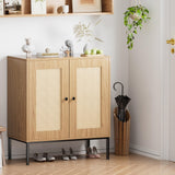 Rattan Storage Cabinet with Doors, Modern Sideboard Buffet Cabinet