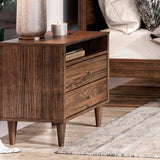 Mid Century 2-Drawer Nightstand, Solid Wood with a Brushed Walnut Finish