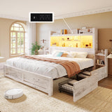 King Bed Frame with 49.6" Bookcase Headboard & 2 Detachable Bedside Stoage Racks