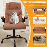 Executive Office Chair with Flip-Up Armrests - Ergonomic Mid-Back Leather Desk Chair