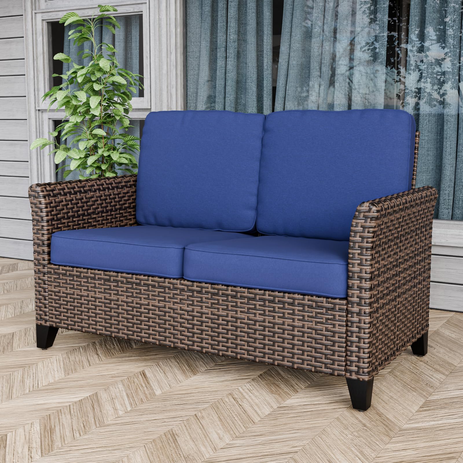 Ocean Vista Outdoor Wicker Patio Sofa Deep Cushions Weather Resistant Rattan Furniture