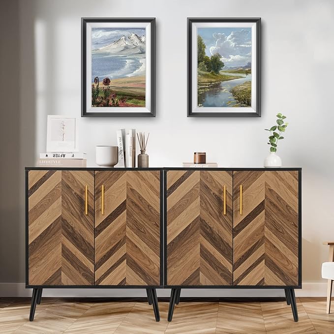 Sideboard Buffet Cabinet with Storage - 3 Doors Black Storage Cabinet with Drawers