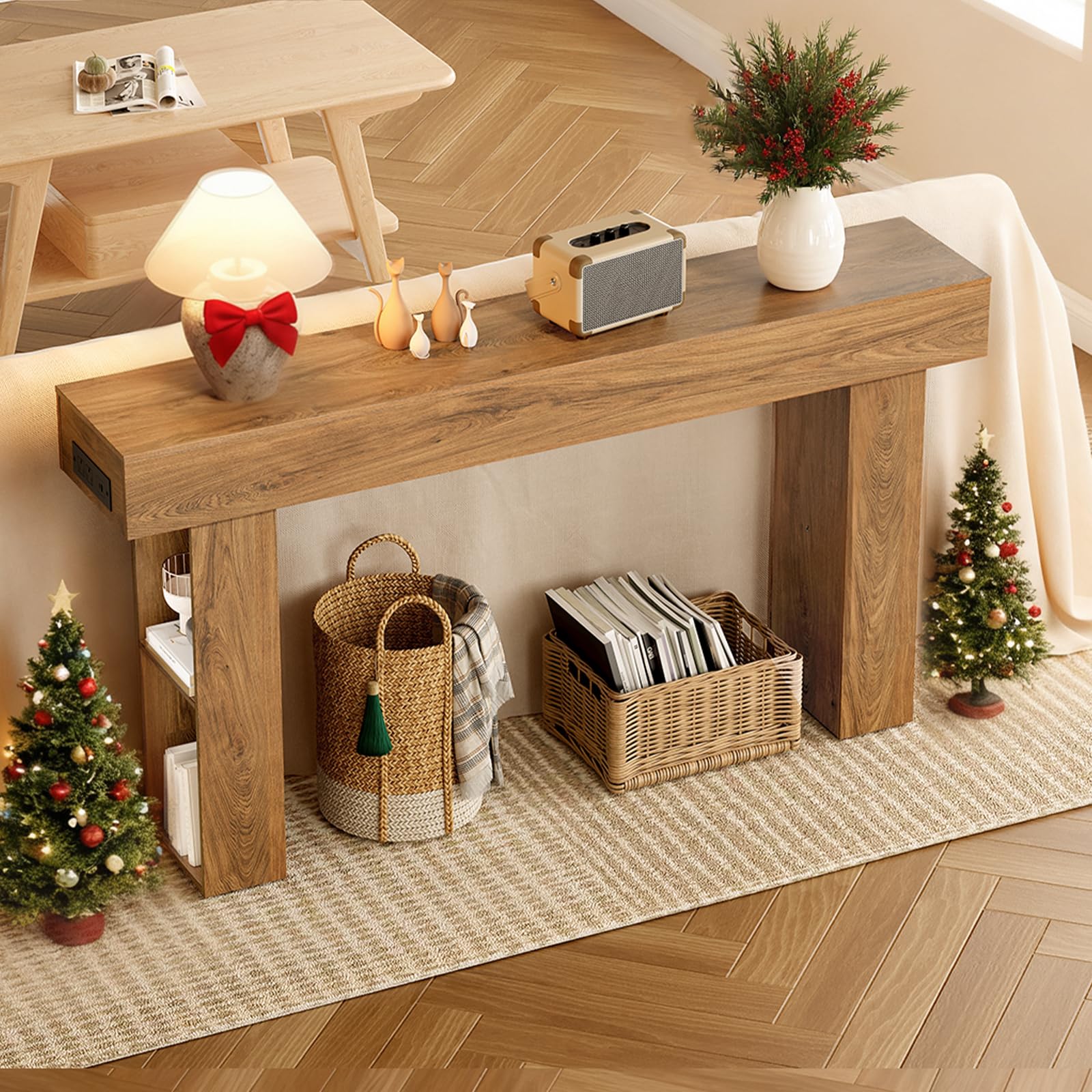 63" Console Table with Charging Station and LED Lights