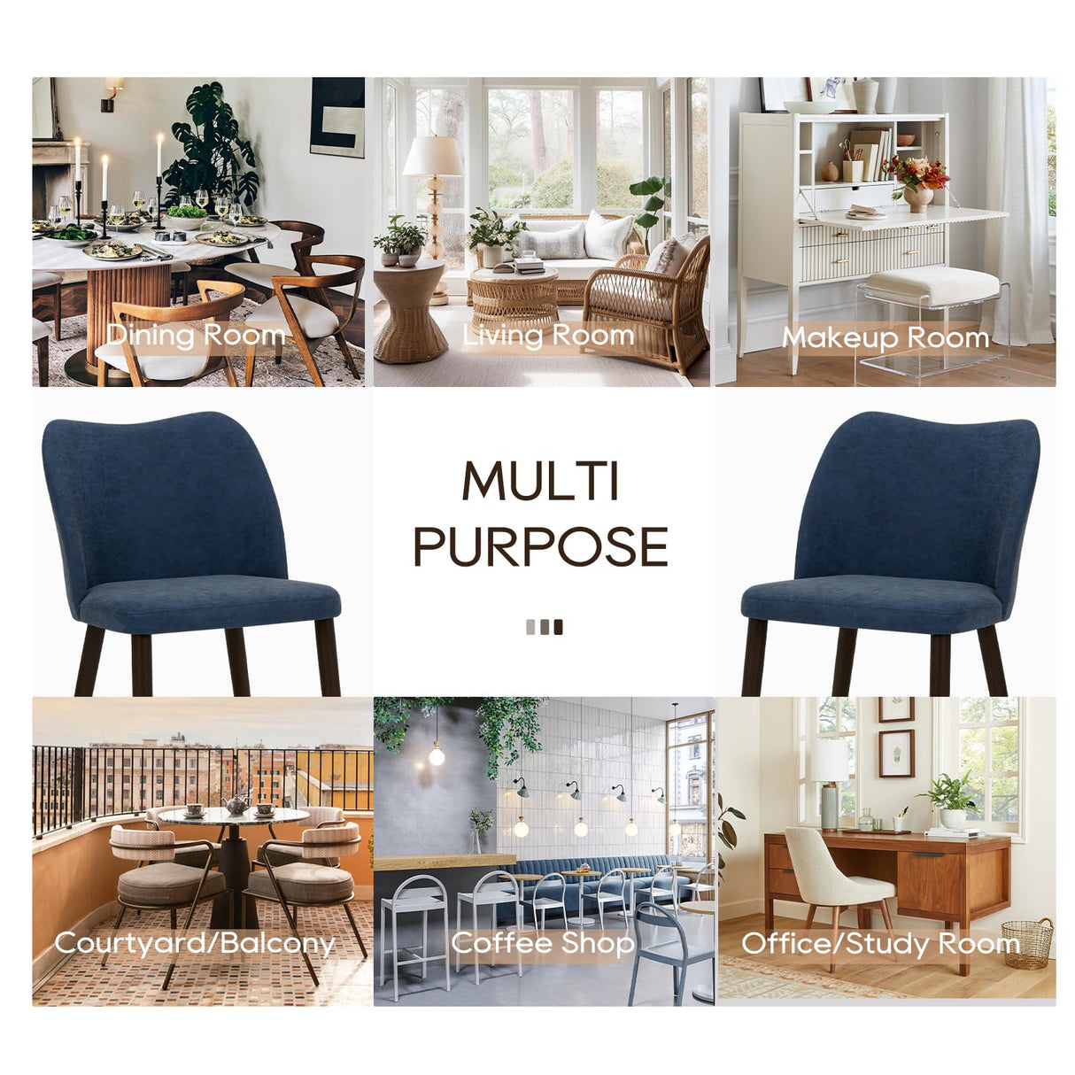 Upholstered Dining Chairs Set of 2 - Blue PU Leather