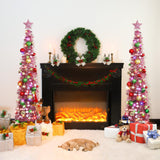 Pop Up Christmas Tree with Lights & 30 Balls, 5Ft Collapsible Rose Gold Tinsel Christmas