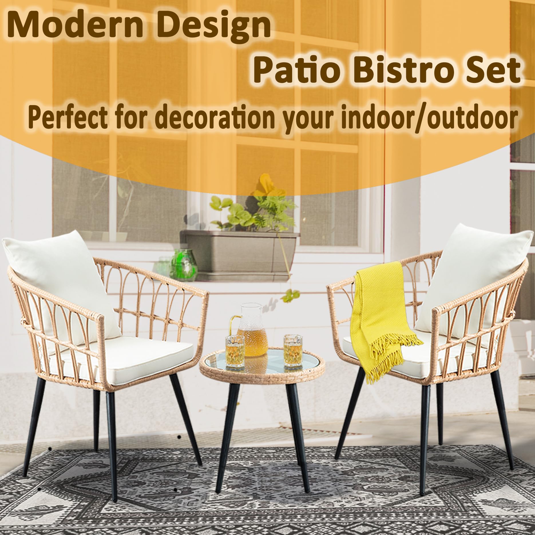 Outdoor Wicker Furniture Set, All-Weather Rattan Chairs Conversation Set
