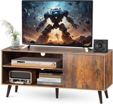 Stand for 55 60 Inch TV, Retro Brown Wood Television Stand 2 Cabinet Modern Entertainment Center with Storage for Bedroom, Living Room, Office Furniture