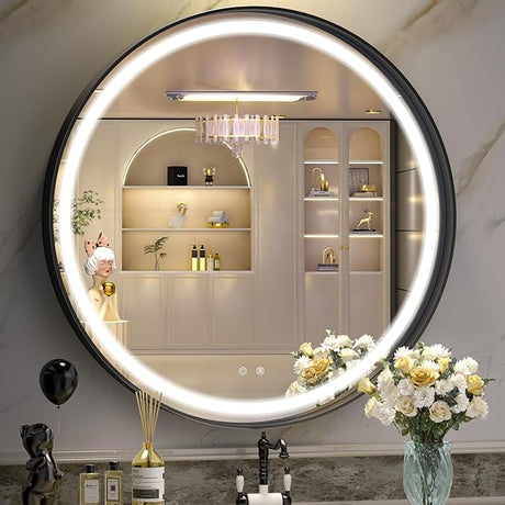 Brushed Silver Bathroom Mirror for Wall, 55 x 30 Inch Metal Framed Bathroom Mirrors