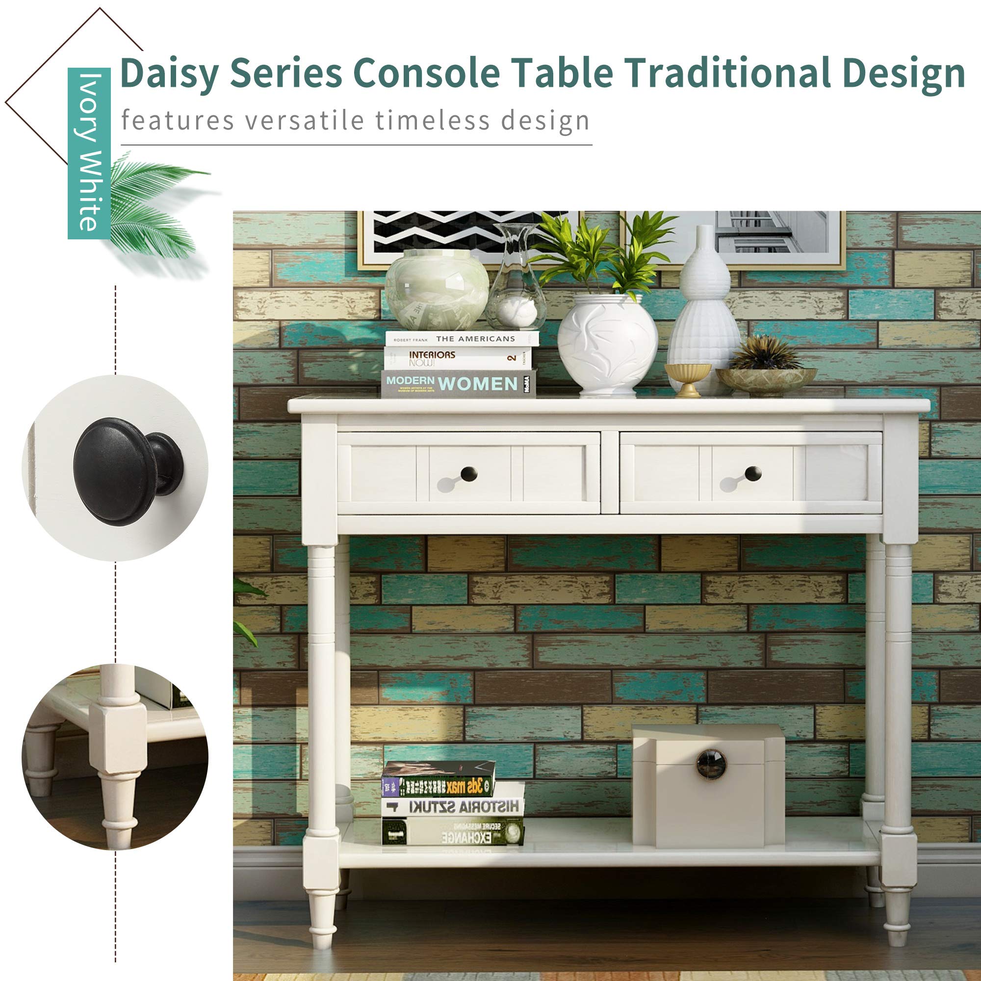 Navy Daisy Series Entryway Table with Storage Drawers and Bottom Shelf, 1 Set