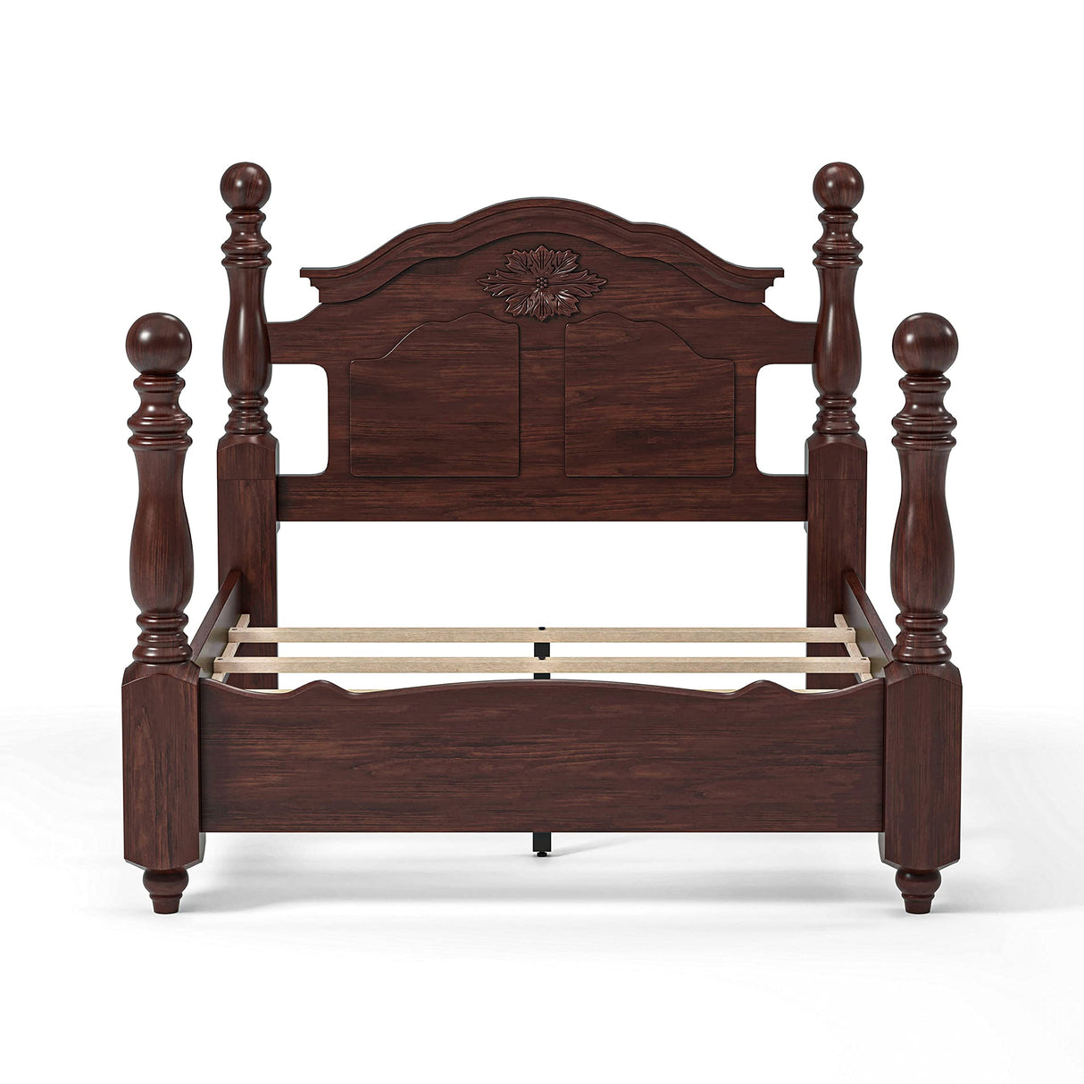 Scarlette Classic Four Poster Bed, Queen, Glossy Dark Pine