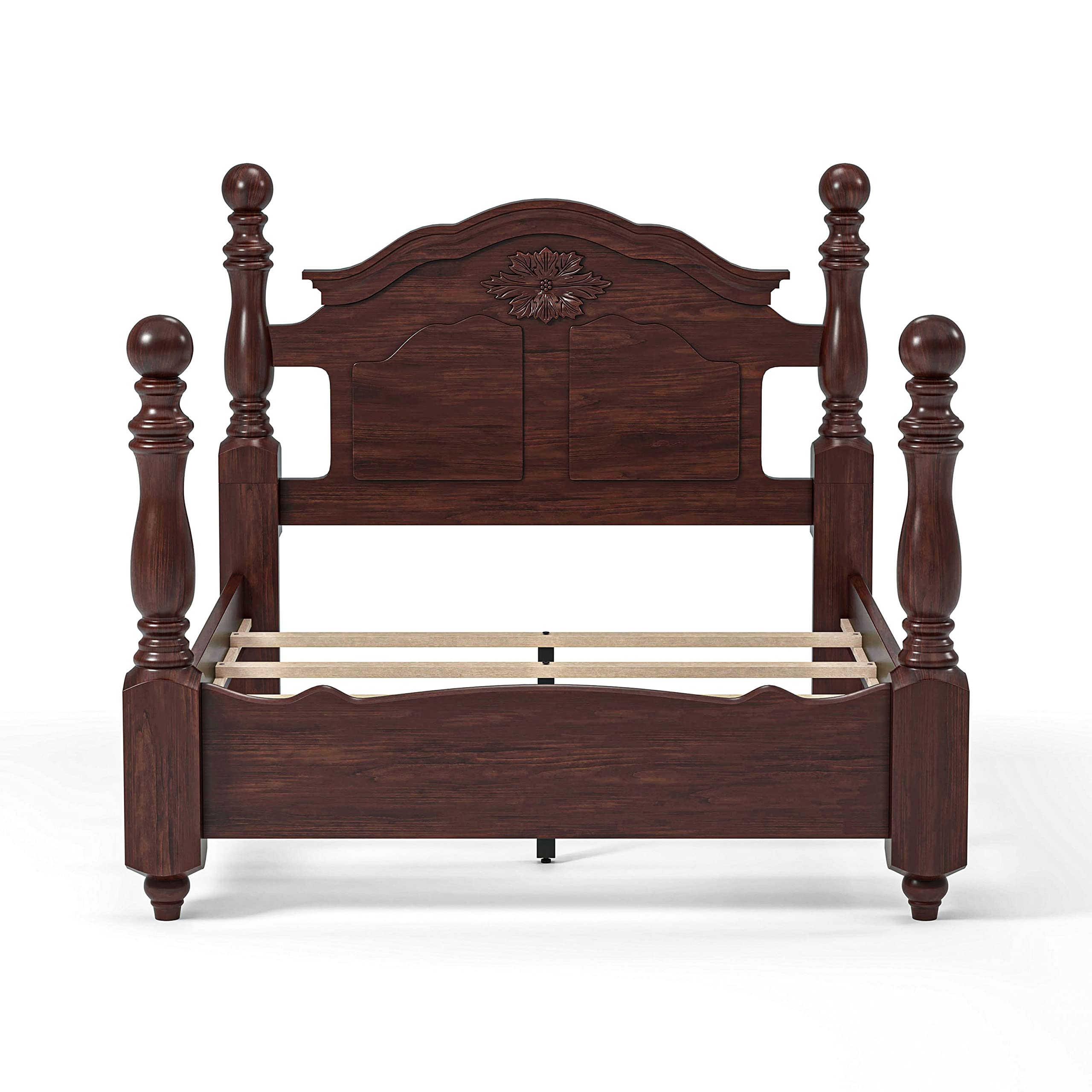 Scarlette Classic Four Poster Bed, Queen, Glossy Dark Pine