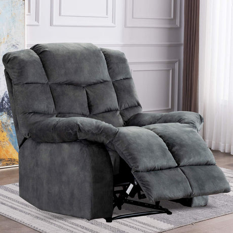 Single Recliner Chairs for Living Room Overstuffed Breathable Fabric Reclining Chair