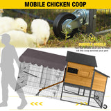 Mobile Chicken Coop 85" Large All-Steel Frame Hen House Poultry Cage