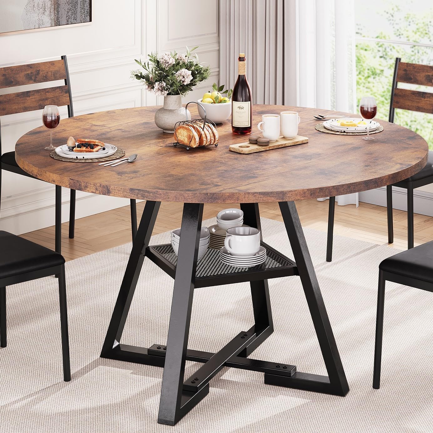 Round Dining Table for 4,Kitchen Dining Room Circle Dinner Pedestal Table,Space Saving