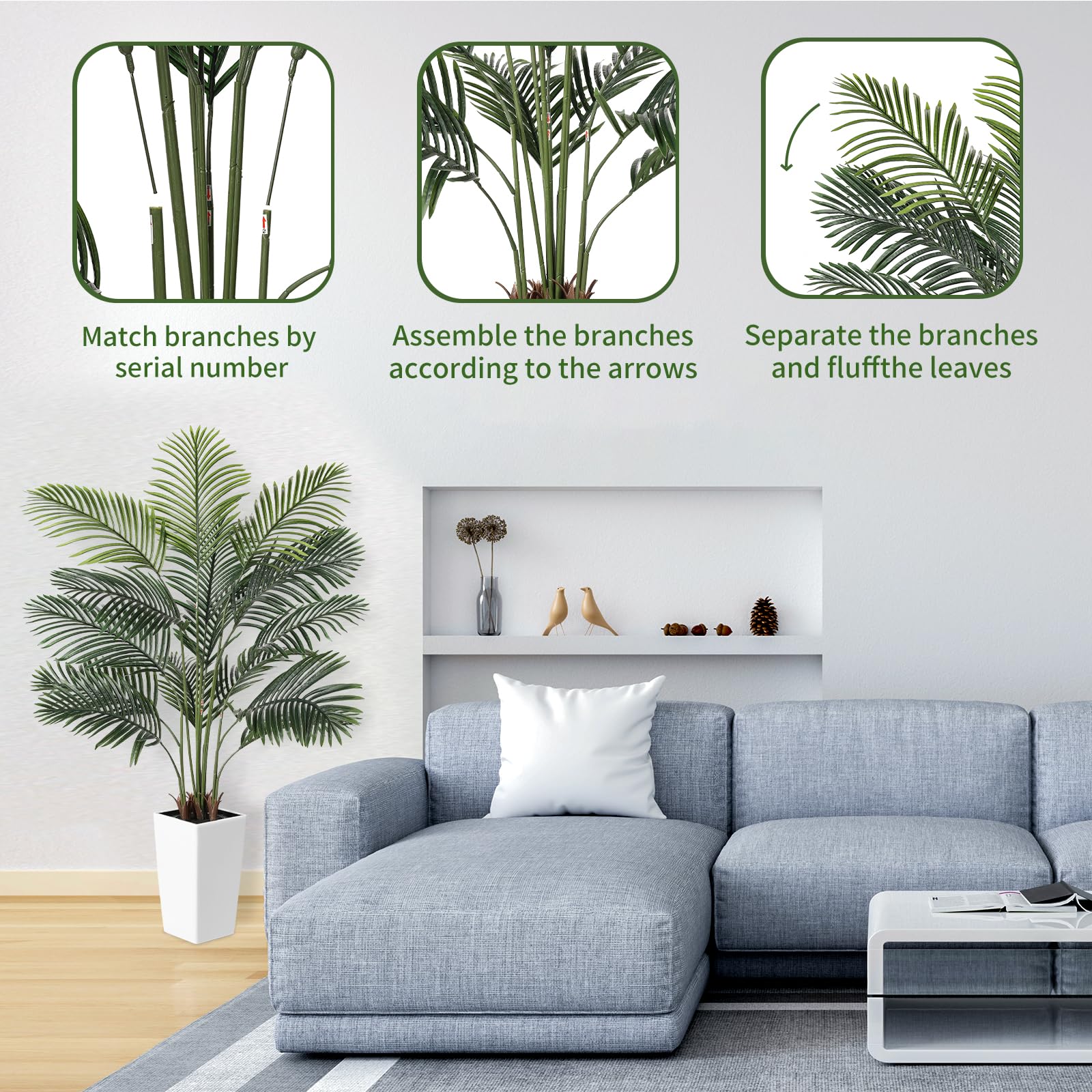 PHYTREE 5.5FT Artificial Palm Tree with Planter - Realistic Fake Palm Tree Floor Plants with Lifelike Leaves, Faux Potted Palm Plant for Home Office Decor